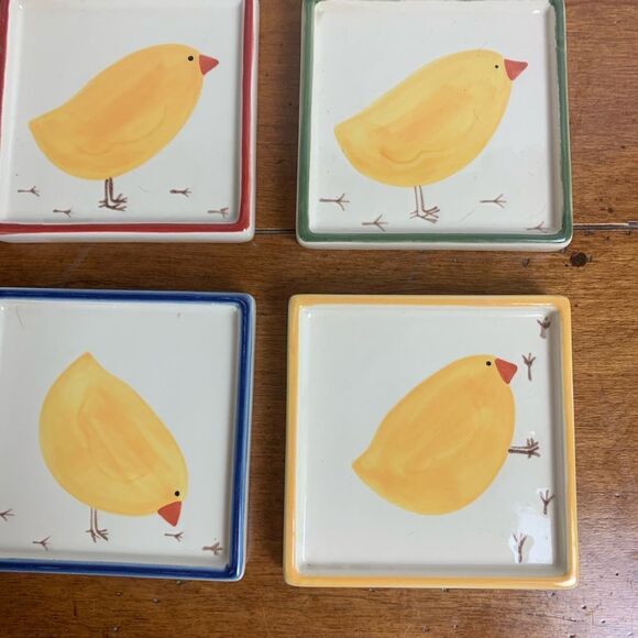 set of 4 Ceramic coasters funky fun chicks 3.5” - Picture 2 of 7
